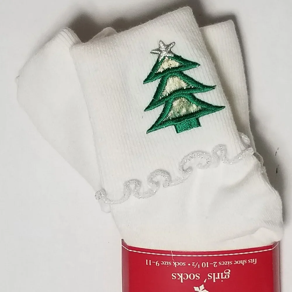 2 Pack Target Brand Girl's Fits Shoe Size 2-10 Socks Christmas Tree & White NWT